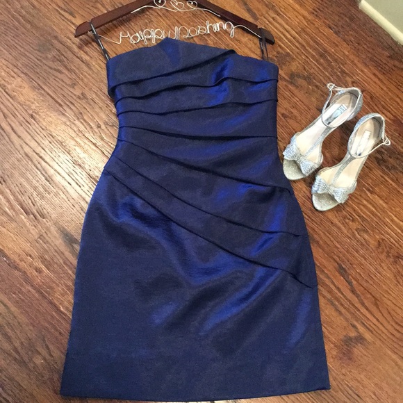 Blue Strapless Cocktail Dress - Picture 1 of 10
